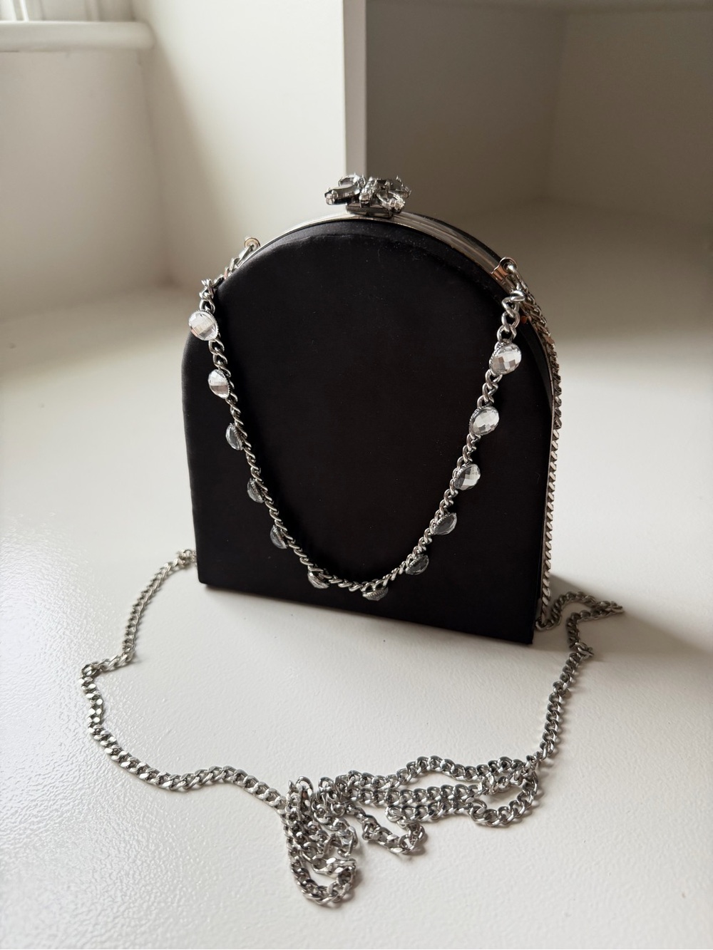 Zara Black Crystal Butterfly Evening Clutch Crossbody Bag